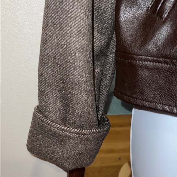 By Anthropologie Vegan Leather Twill Mixed Media Cocoon Moto Jacket S - Picture 7 of 12